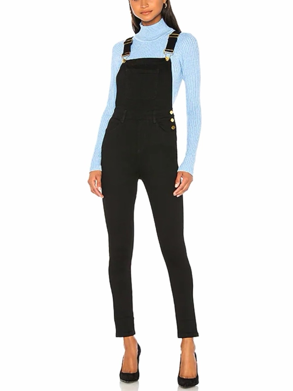 Revolve WeWoreWhat Black High Rise Cross Back Slim Bib Overalls